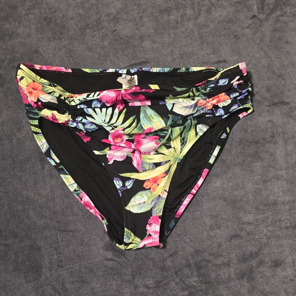 Tommy Bahama Black Bikini Bottom with Floral Print Accents